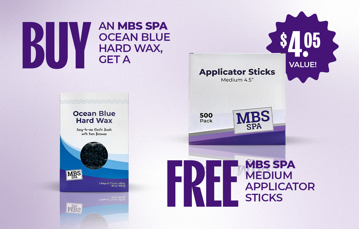 (12)JULY/AUG Buy an MBS Spa Ocean Blue Hard Wax Get 2 Free MBS Spa Applicator Sticks