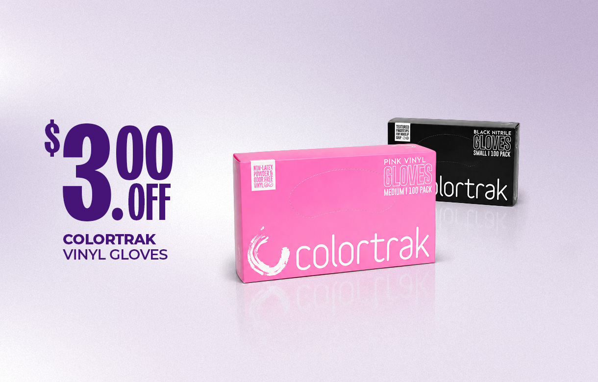 (26) JULY $3 Off Colortrak Vinyl Gloves