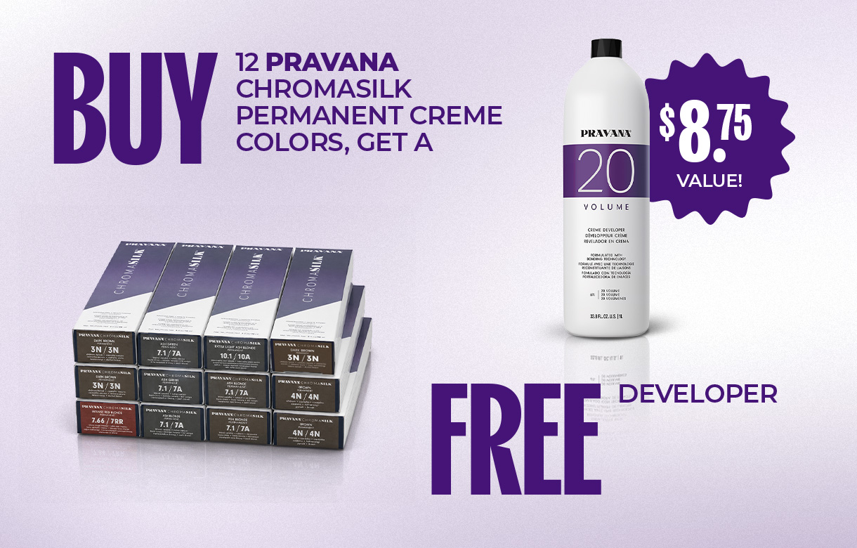 (43A) JULY AUG Buy 12 PRAVANA ChromaSilk Permanent Creme Colors Get A Free Developer