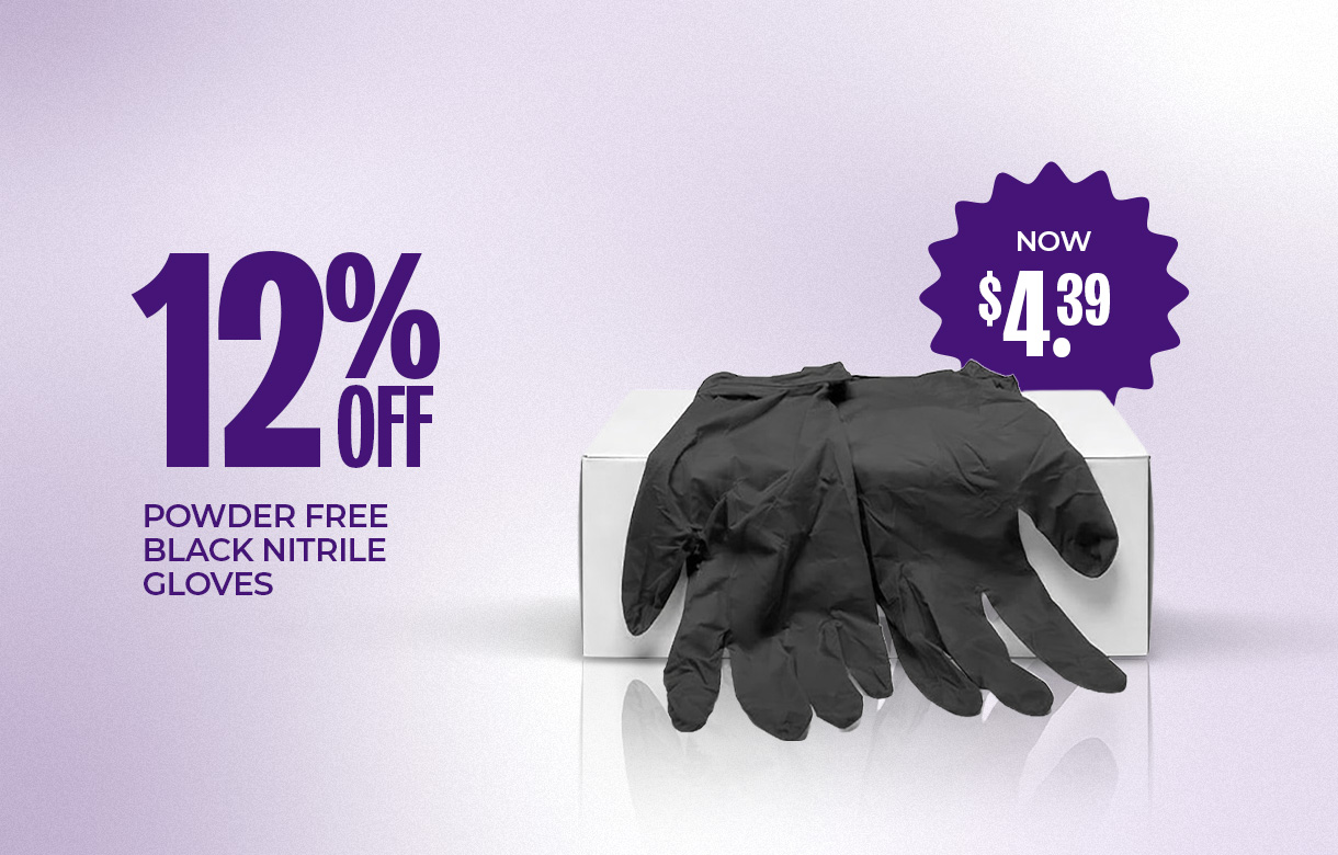(12) JUNE 12% Off Powder Free Black Nitrile Gloves