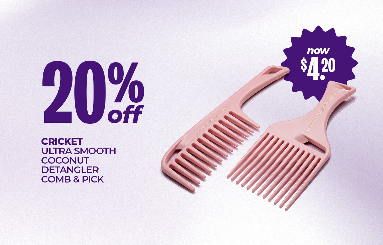(15) SEPT 20% Off Cricket Ultra Smooth Coconut Detangler Comb & Pick