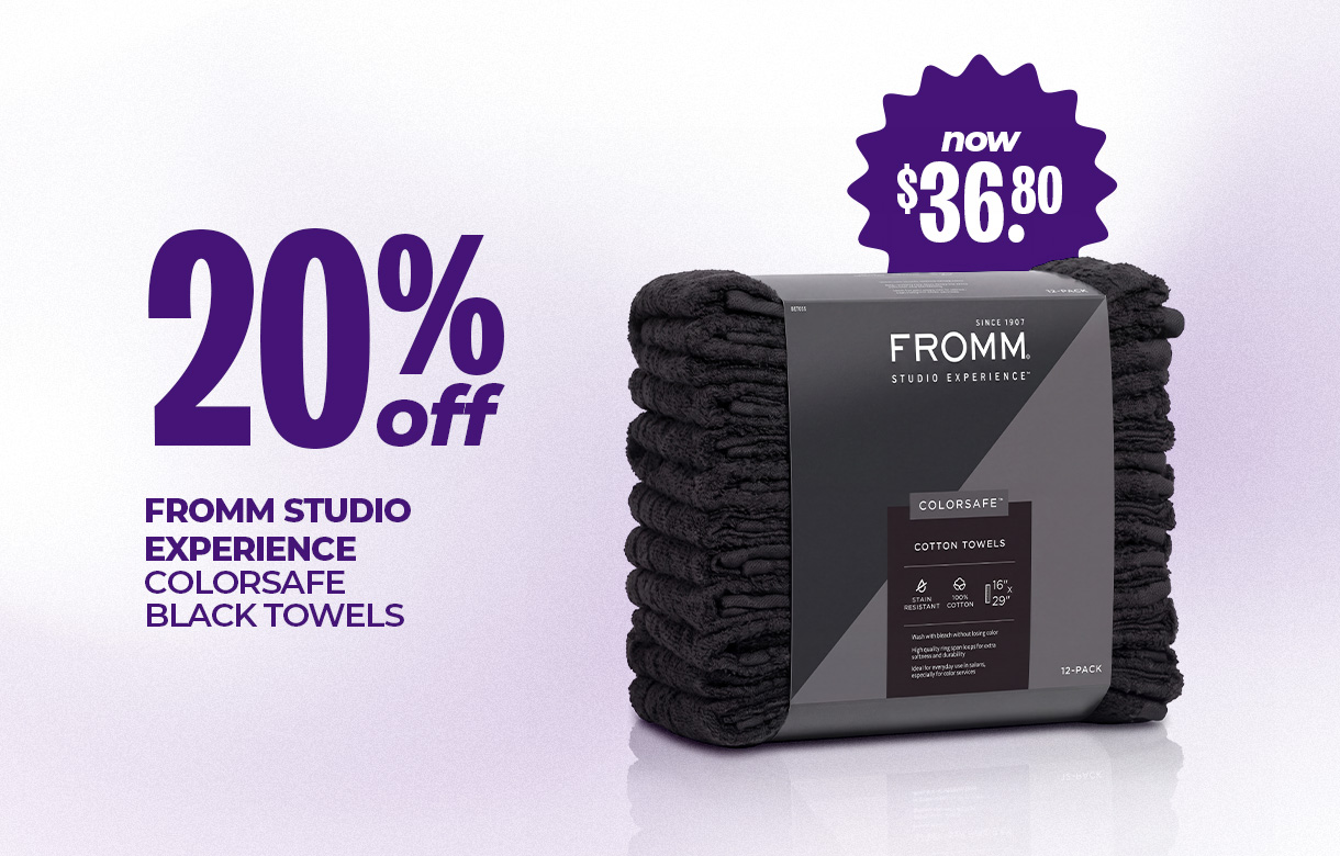 (34) SEPT/OCT 20% Off Fromm Studio Experience Colorsafe Black Towels