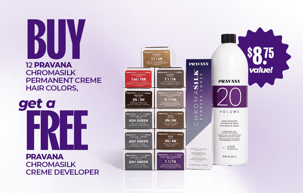 (8) OCT Buy 12 PRAVANA ChromaSilk Permanent Creme Hair Colors, Get A Free PRAVANA ChromaSilk Creme Developer 20 Volume